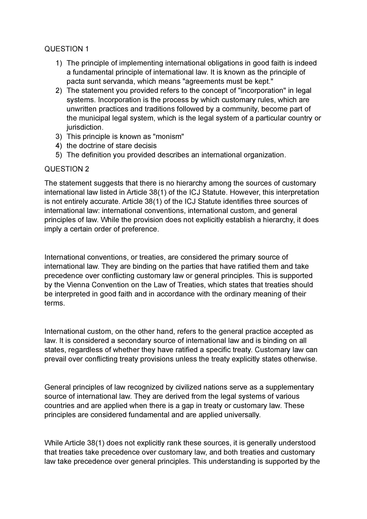 International law - assignment - QUESTION 1 The principle of ...