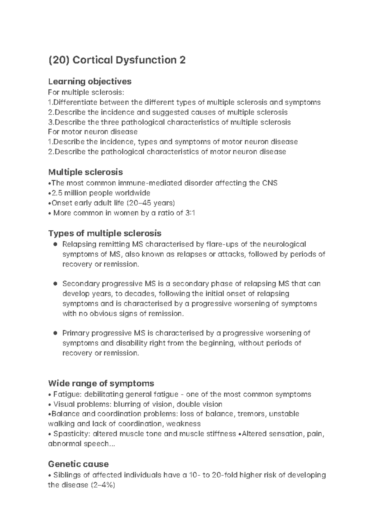 20 Cortical Dysfunction 2 Lecture Notes 20 Corticl Dysfunction 2