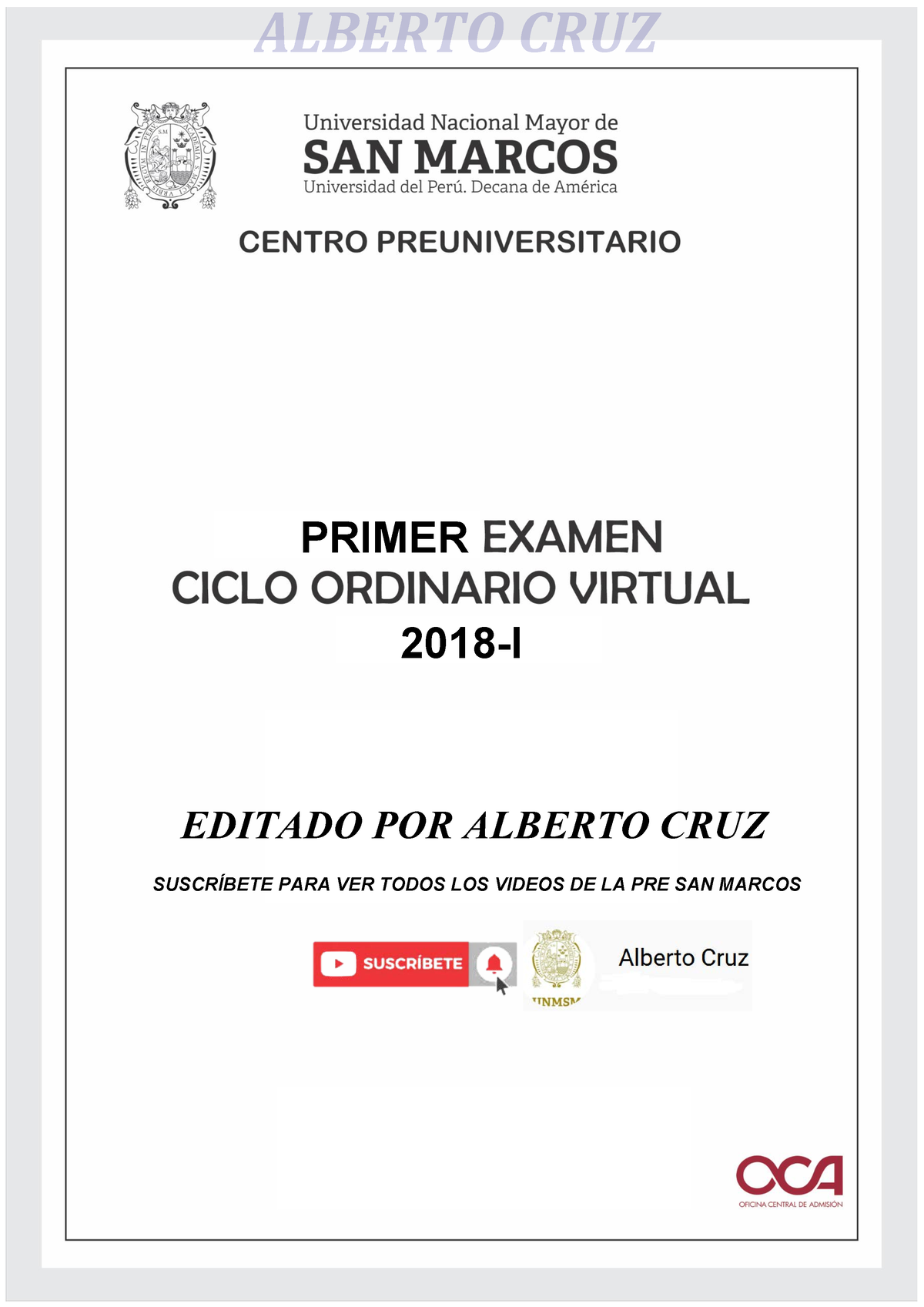 1er Examen Pre San Marcos Ciclo Ordinario 2018 I Unmsm Centro Preuniversitario Segundo 4836