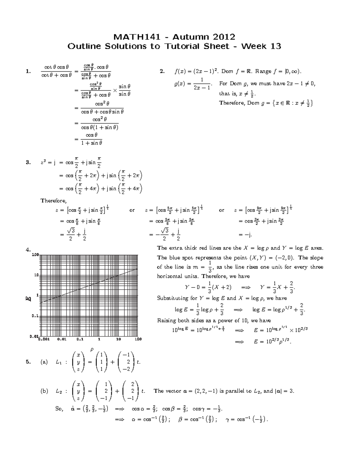 MATH141 Tutorial Solutions - MATH141 - Autumn 2012 Outline Solutions to ...