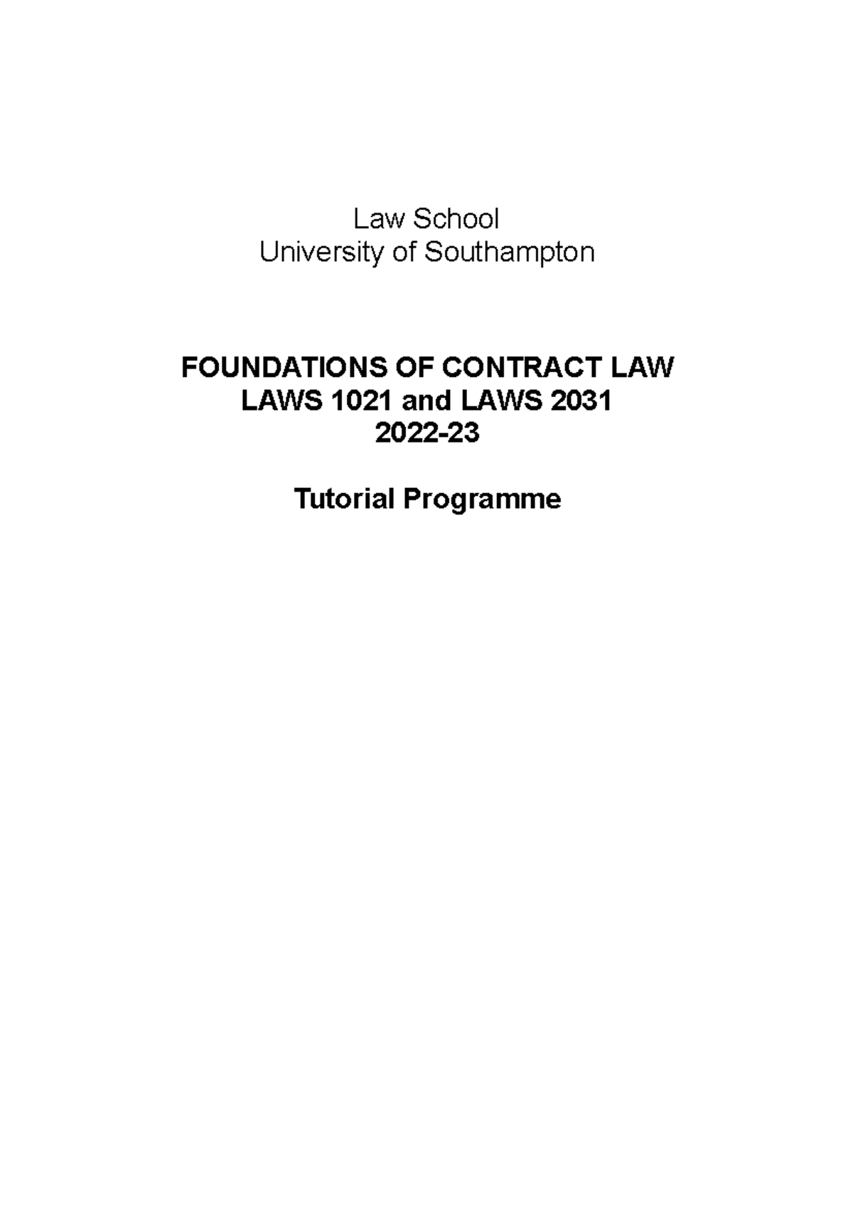 Tutorial handbook 2022-23 - Law School University of Southampton ...