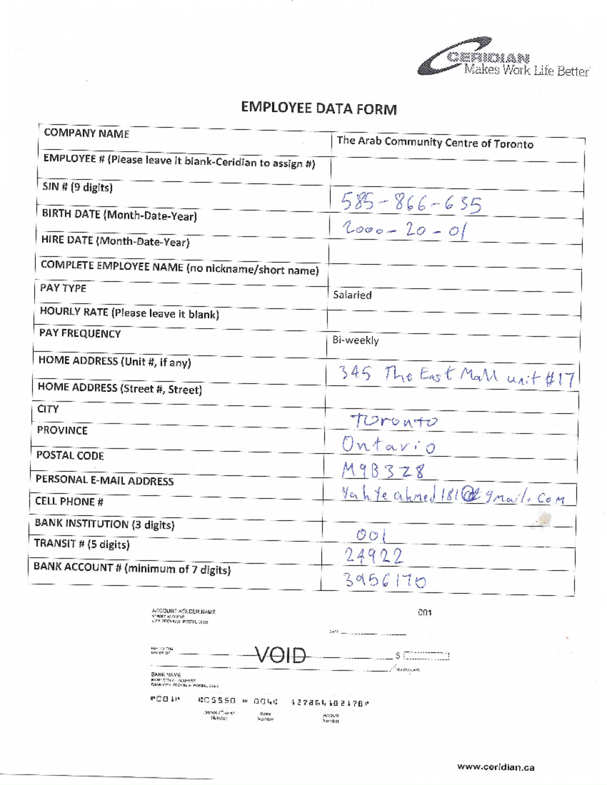 Employee Data Form - This is a course that I want to study - ACCT 5000 ...