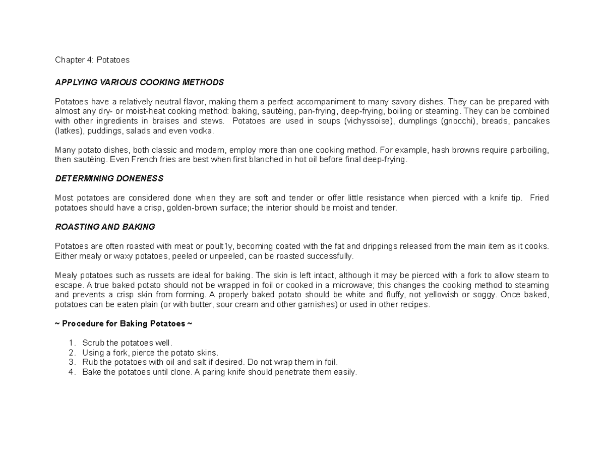Chapter 4 lecture notes part 2 - Chapter 4: Potatoes APPLYING VARIOUS ...