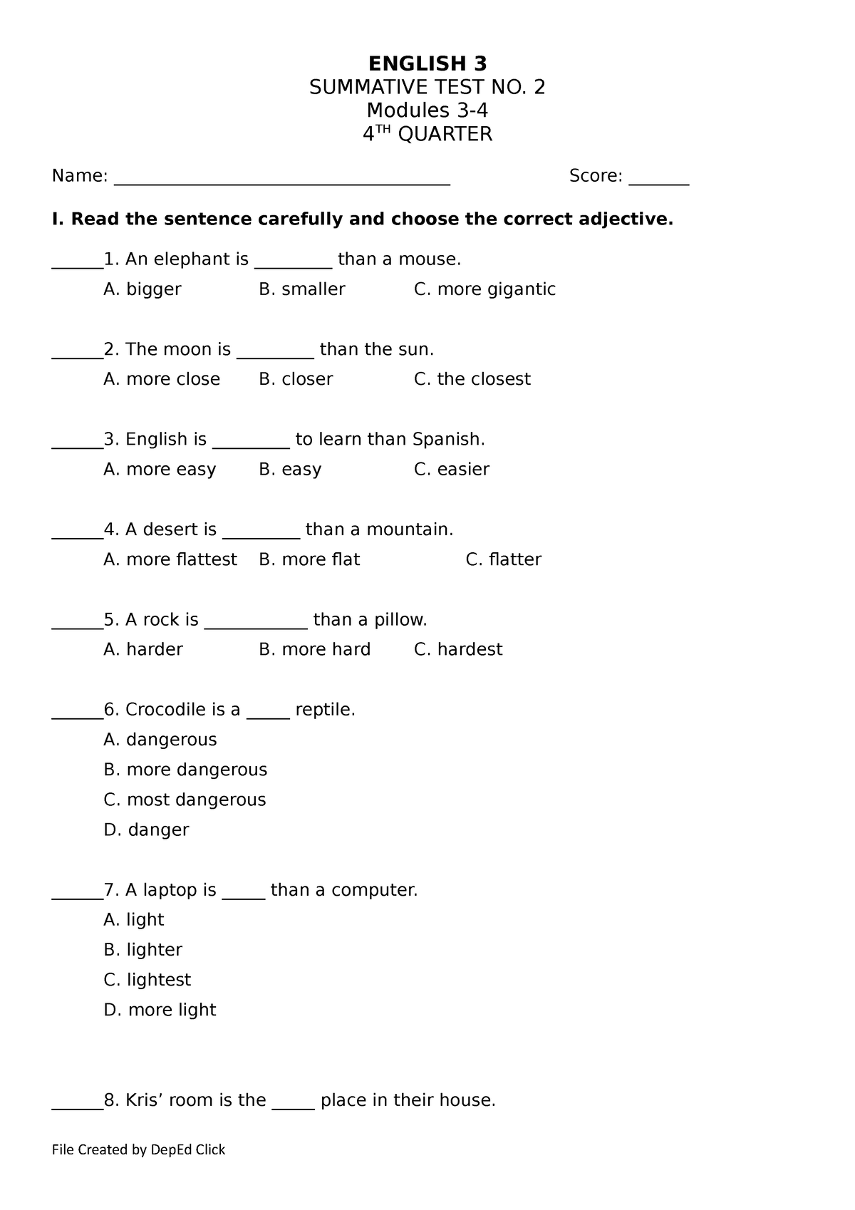 Eng3 St2 Q4 - Reading Material - English 3 Summative Test No. 2 Modules 