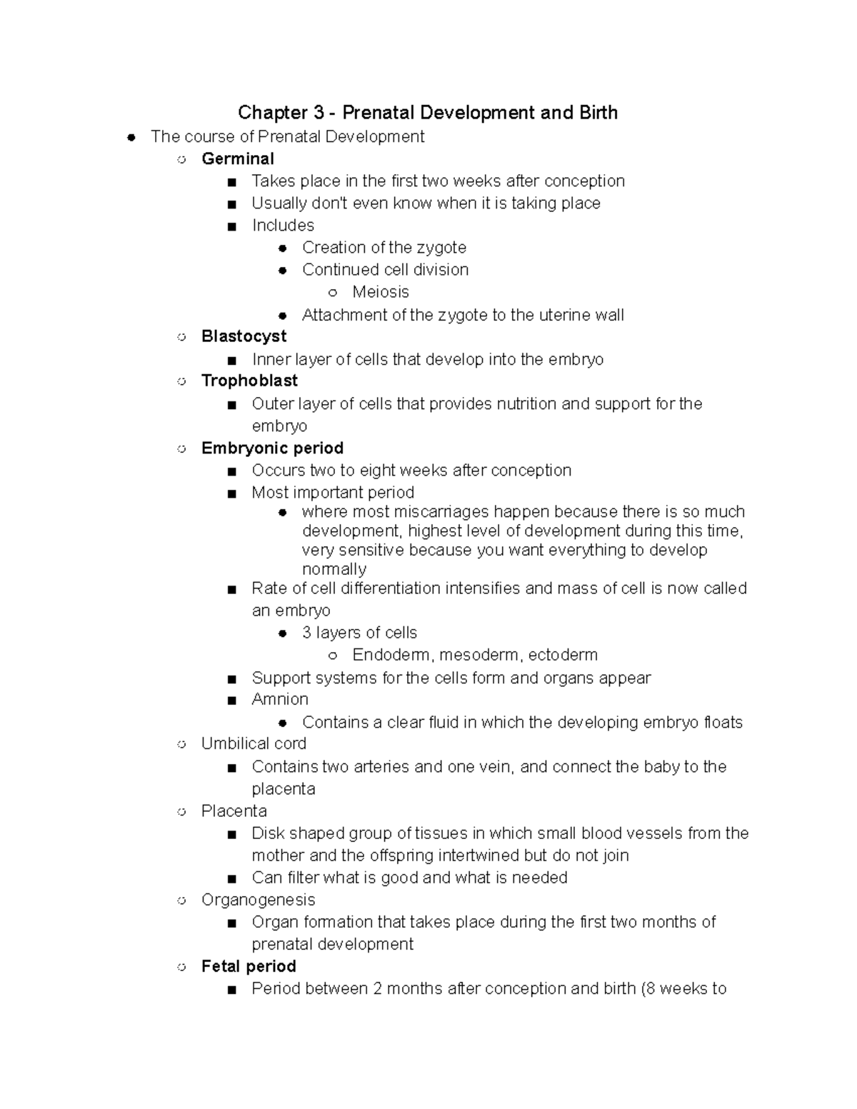 Chapter 3 - Prenatal Development And Birth - Studocu