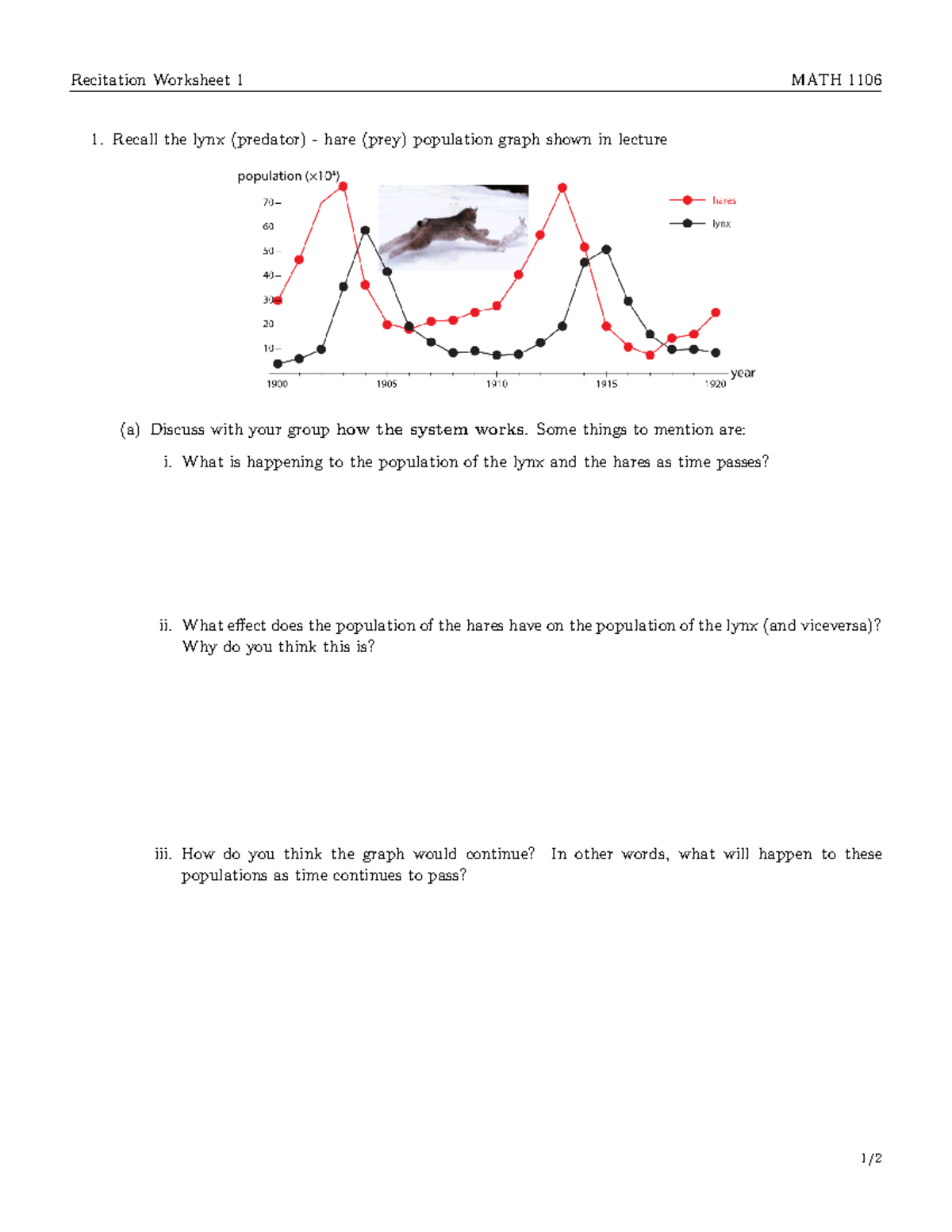 Recitation student class 1 - Recitation Worksheet 1 MATH 1106 Recall ...