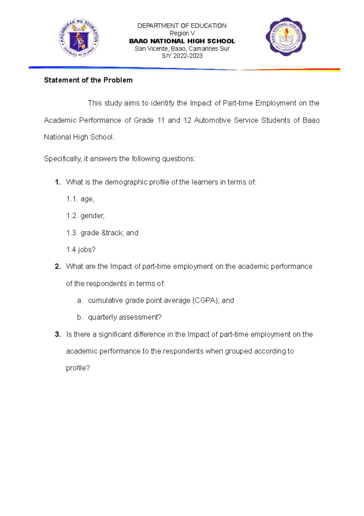 Malapo Ertiz Lovite SOP. - DEPARTMENT OF EDUCATION Region V BAAO ...