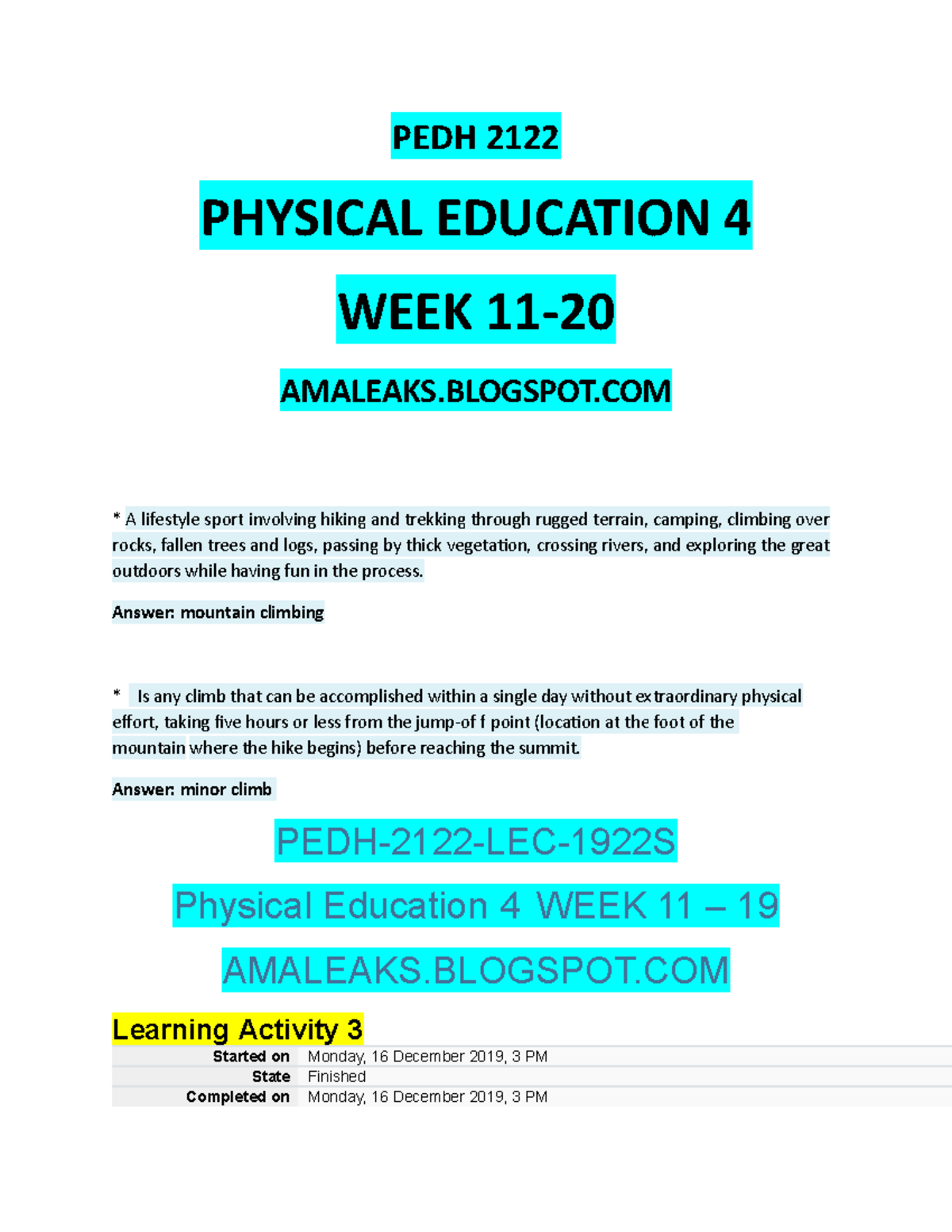 Pedh 2122 Week 11 20 - Fasfasf - PEDH 2122 PHYSICAL EDUCATION 4 WEEK 11 ...