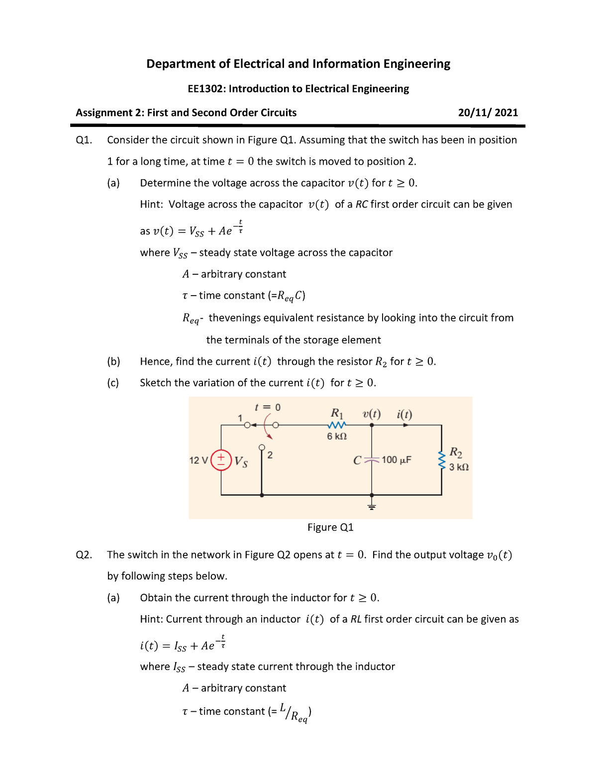 Assignment 2 First and Second Order Circuits - Department of Electrical ...
