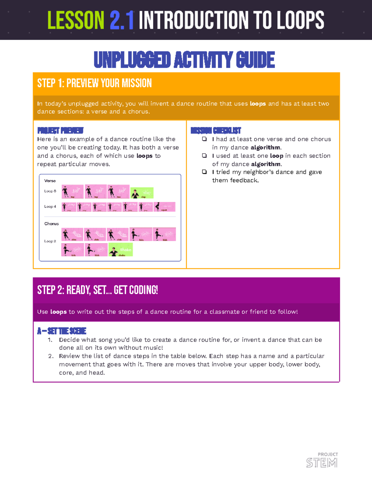 Timothy Williams - 2 1 Activity Guide - Unplugged activity guide STEP 1 ...