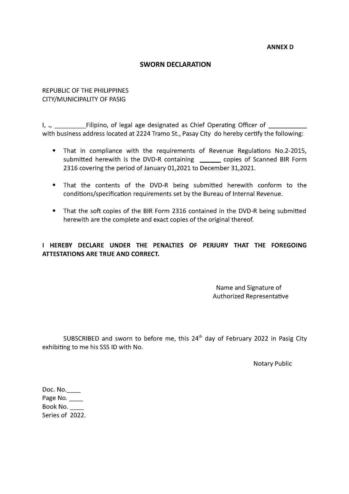 Sworn Statement Sample Philippines Hq Printable Docum 3018