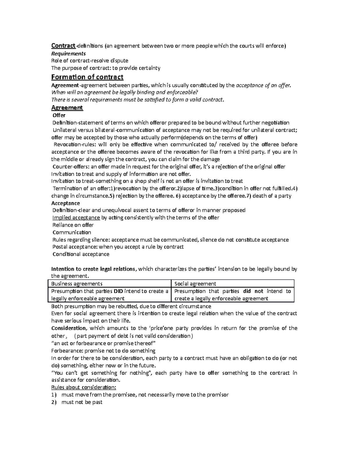 summary notes claw - (an agreement between two or more people which the ...