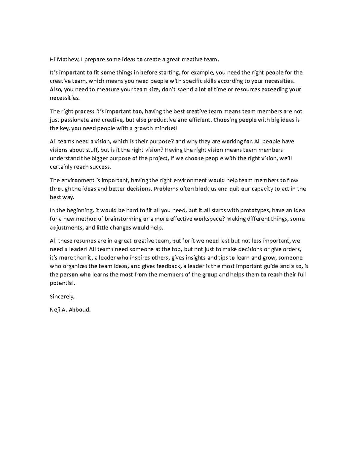 Creative teams - Hi Mathew, I prepare some ideas to create a great ...