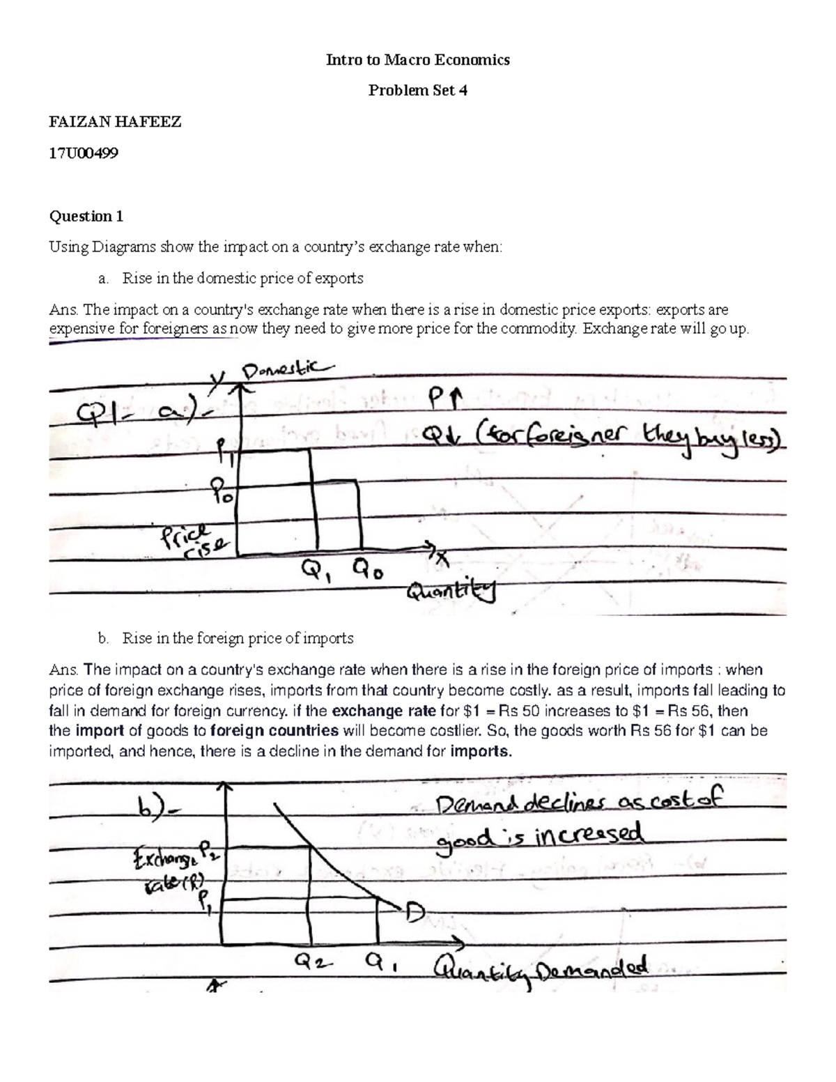 Problem Set 4 - Intro to Macro Economics Problem Set 4 FAIZAN HAFEEZ ...