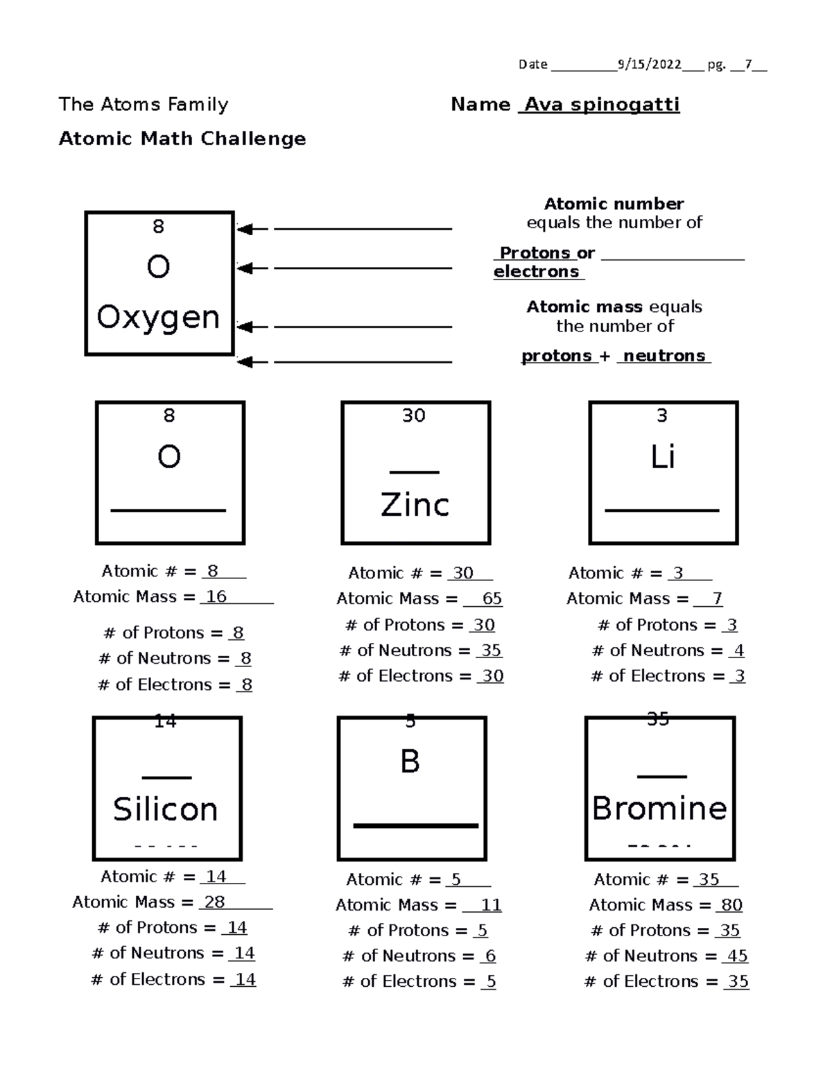 Honors - Atomic Structure - Graphic Organizer - Date ______9/15/2022 pg ...