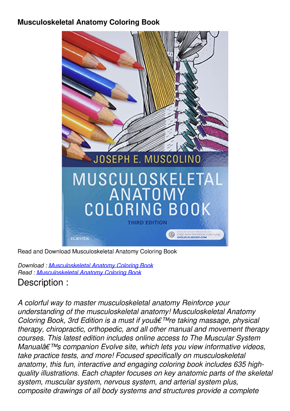 [PDF] DOWNLOAD Musculoskeletal Anatomy Coloring Book Musculoskeletal