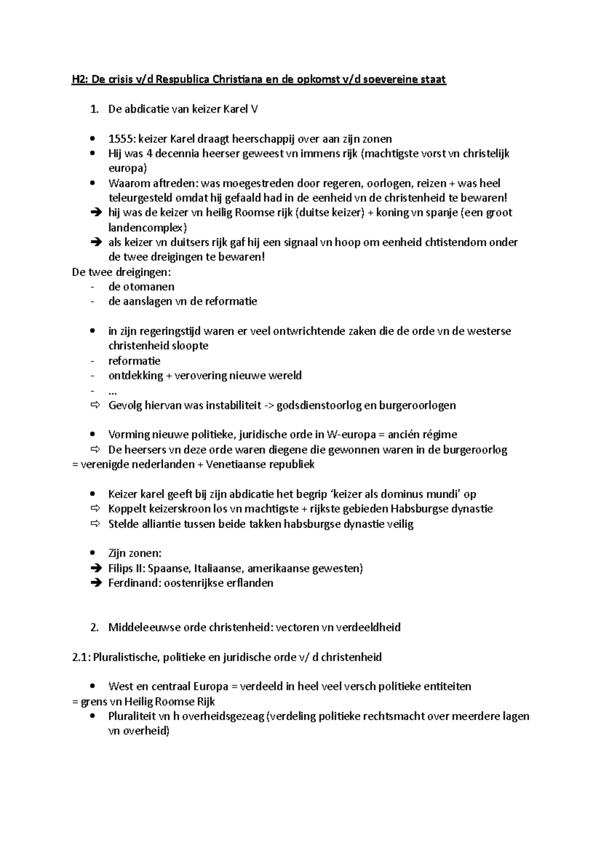 GPR H2 samenvatting H2 De crisis v/d Respublica Christiana en de