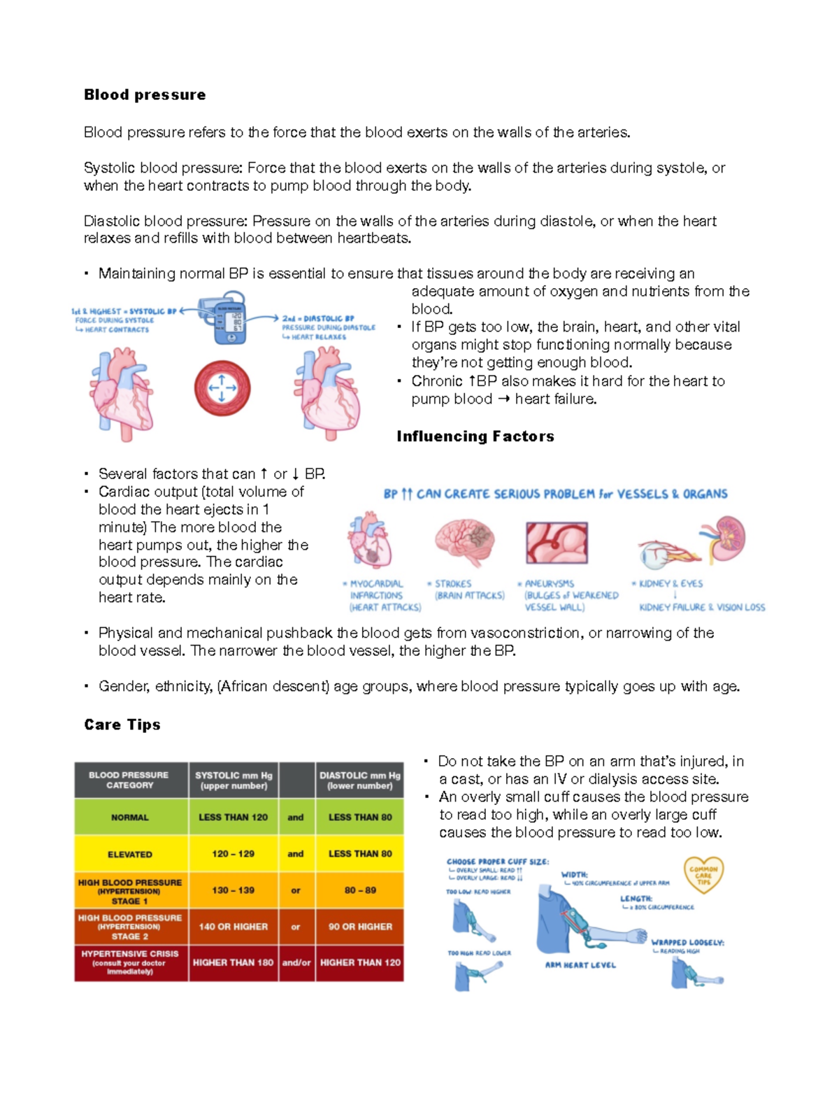 Blood Pressure Notes - Blood pressure Blood pressure refers to the ...