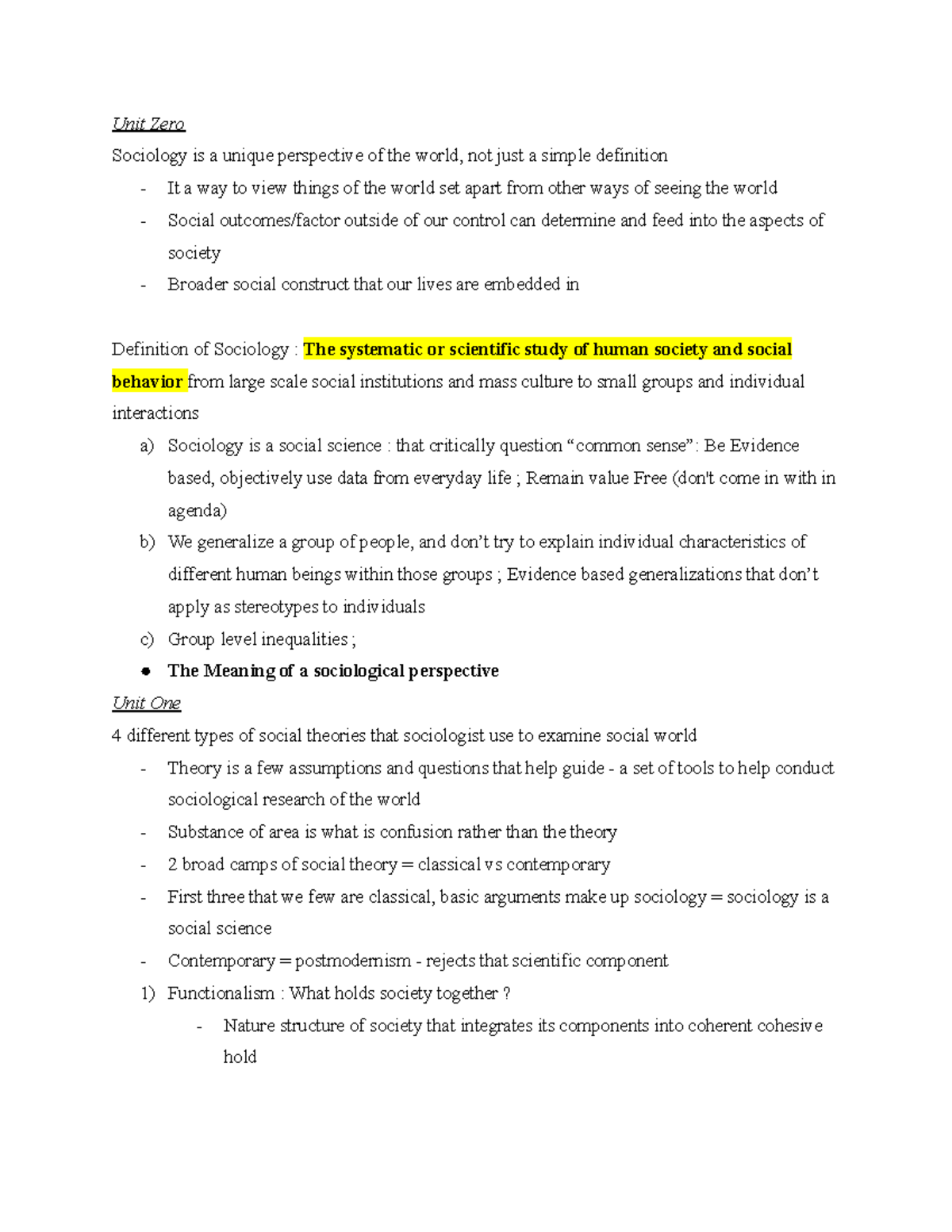 Sociology Notes - Unit Zero Sociology is a unique perspective of the ...