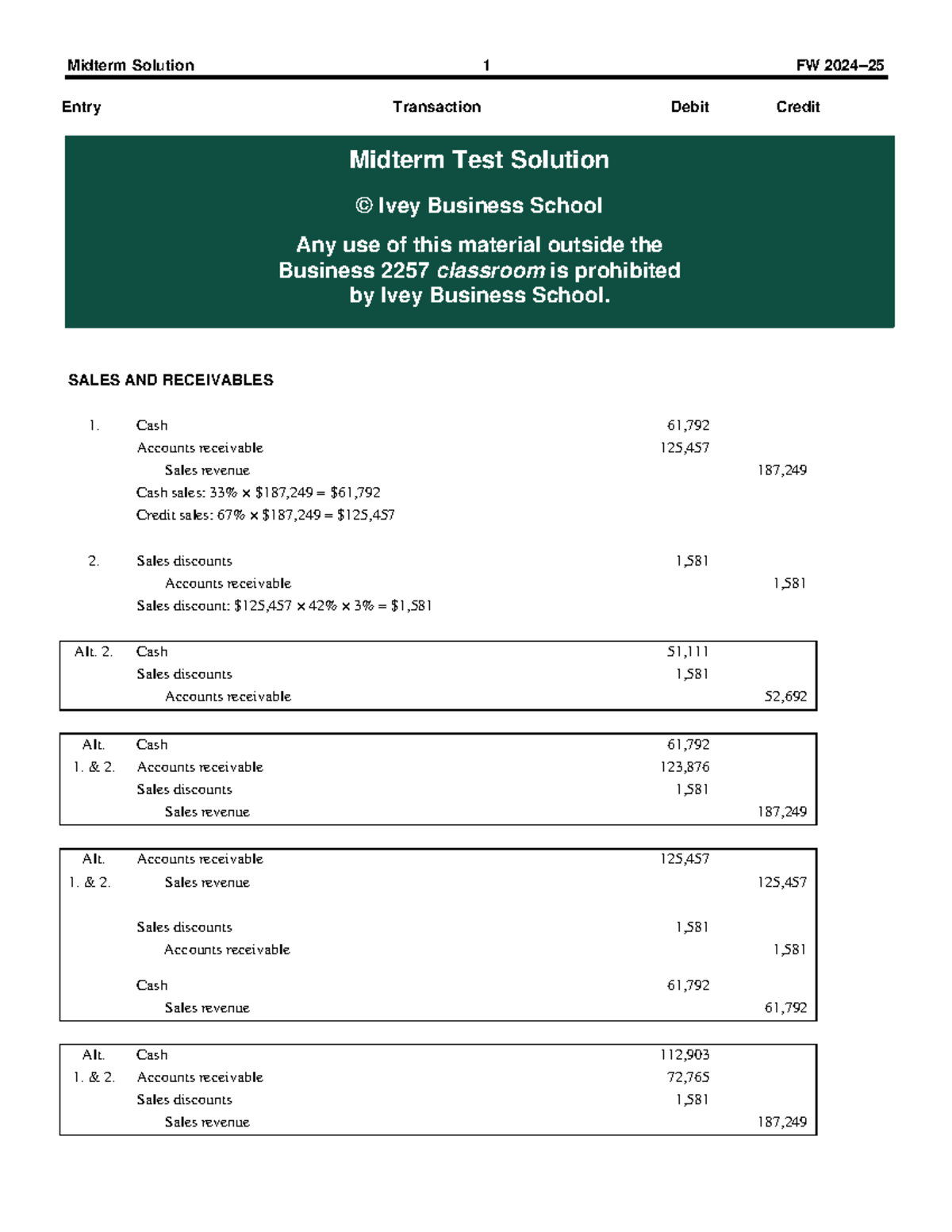 Midterm Solution - dwwqdqwdqwdqwdqw - Entry Transaction Debit Credit ...