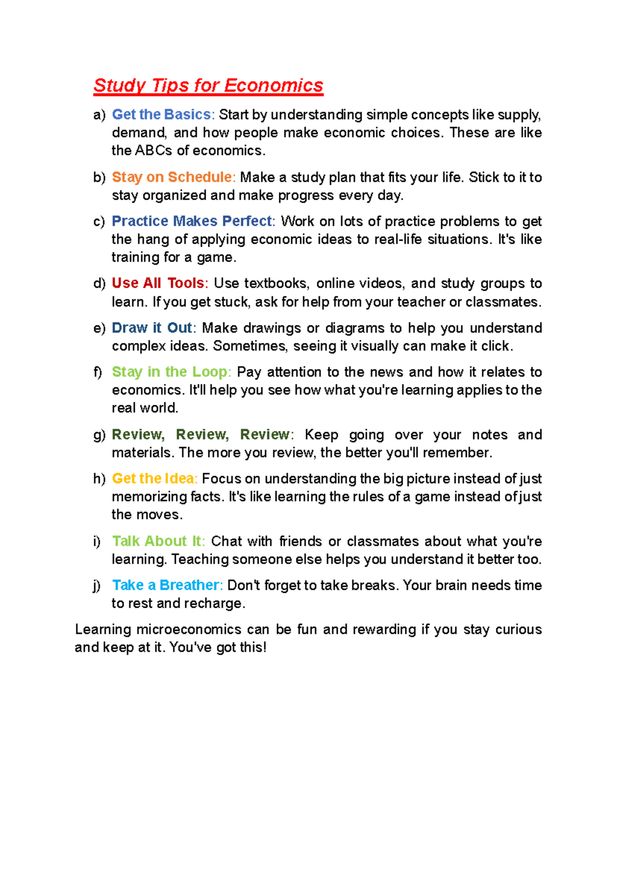Microeconomics Study Tips - Study Tips for Economics a) Get the Basics: Start by understanding ...