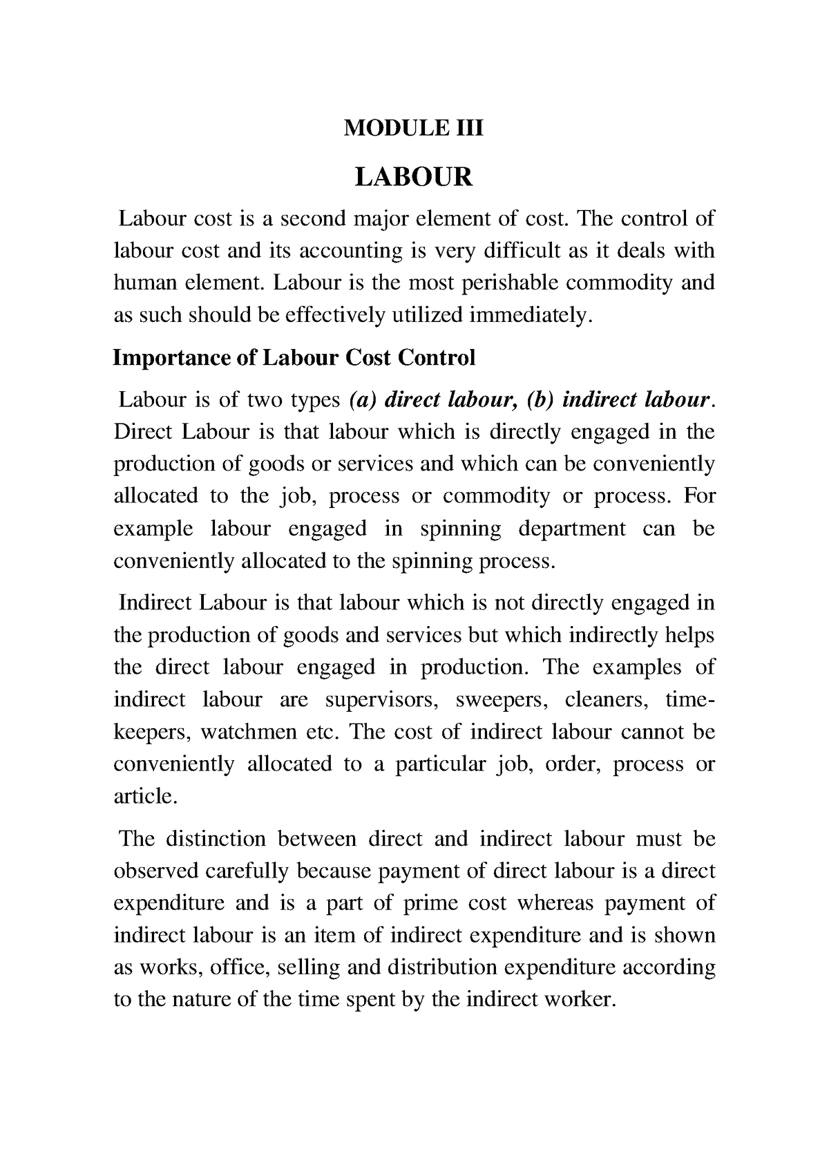 Labor Useful MODULE III LABOUR Labour Cost Is A Second Major 