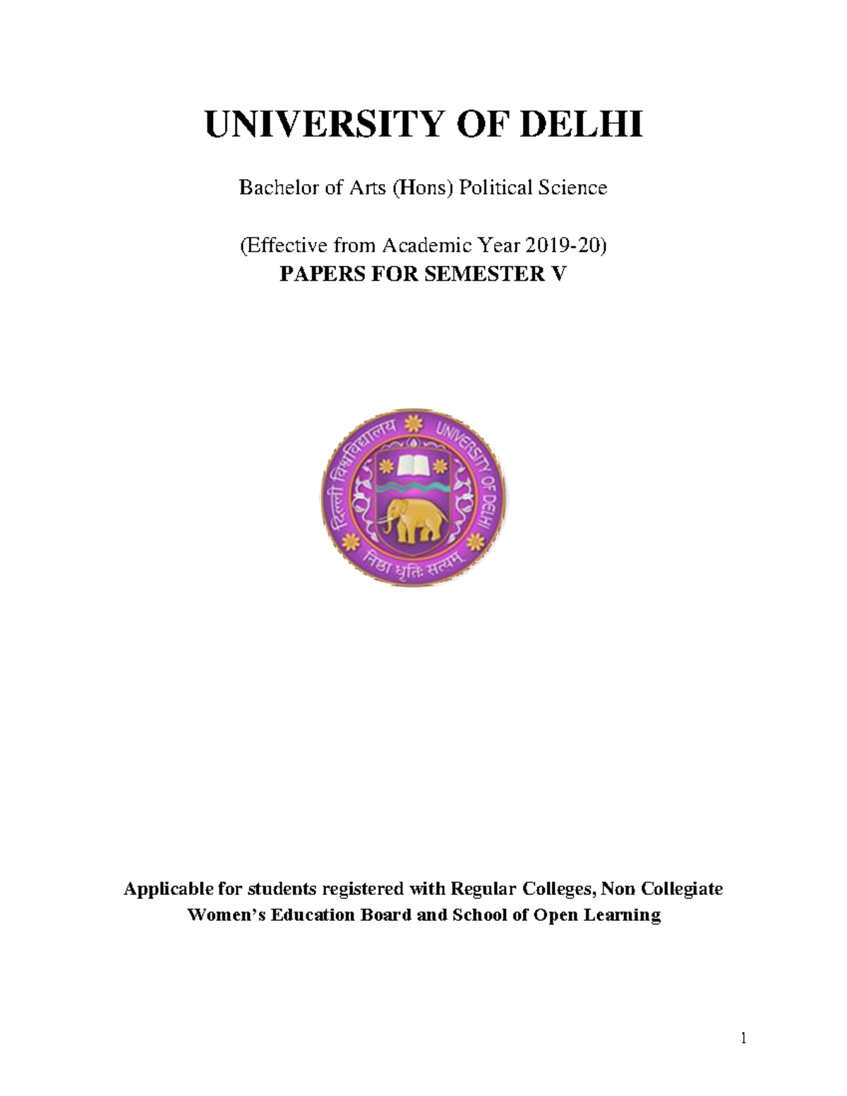 Political Science BA Hons Semester V July 2021 - UNIVERSITY OF DELHI ...