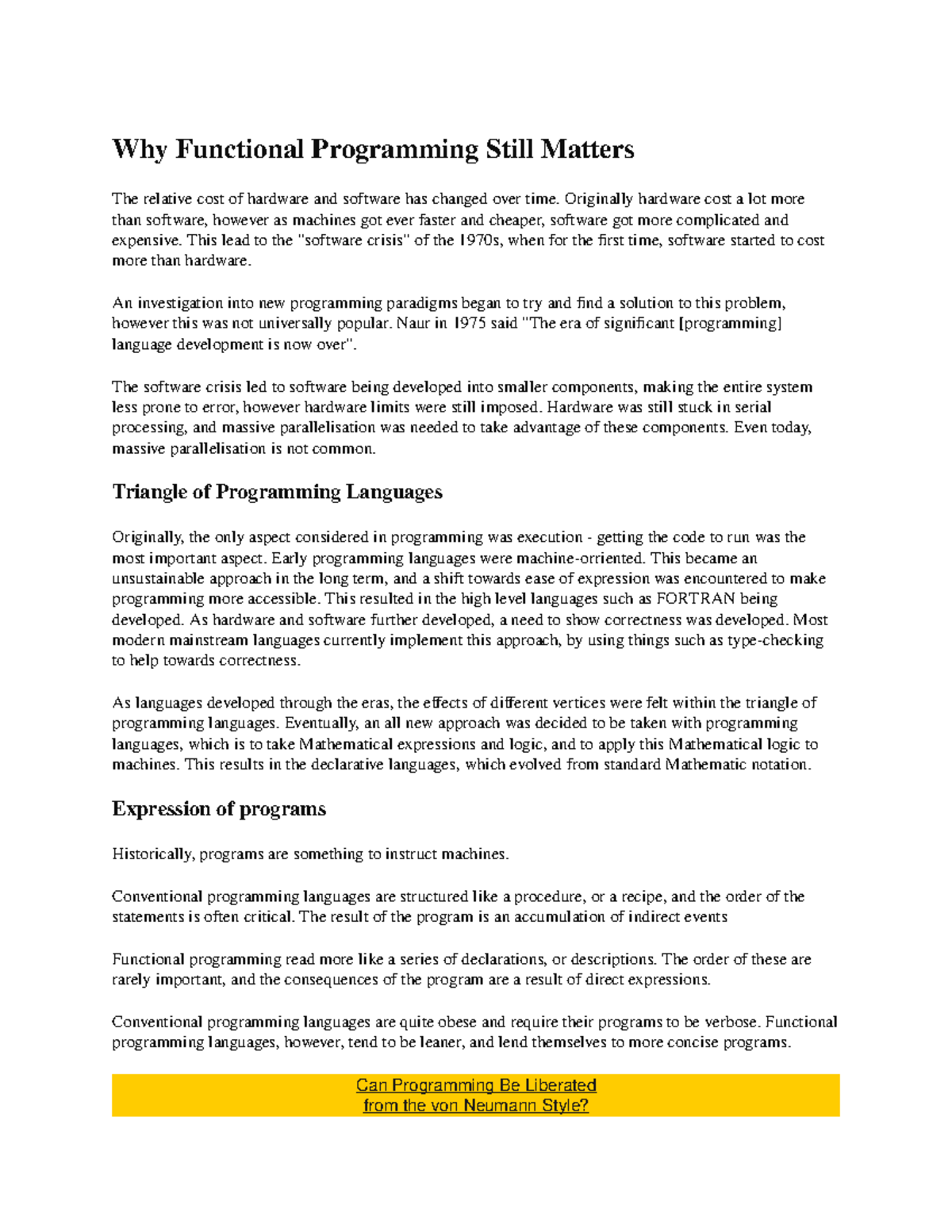 CS Functional Programming - Originally hardware cost a lot more than ...
