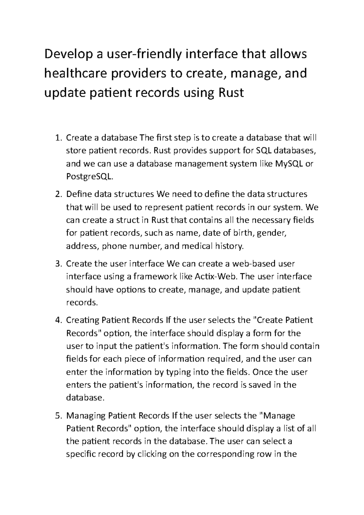 Develop a user-Rust - Develop a user-friendly interface that allows ...