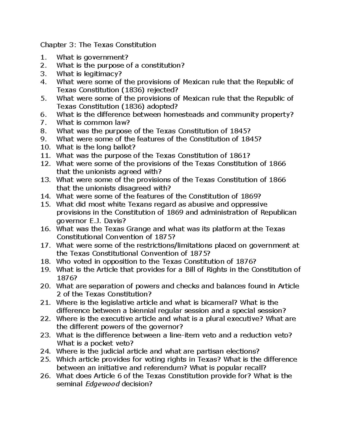 2306 TPT SQ Ch3 - NOTES - Chapter 3: The Texas Constitution What Is ...