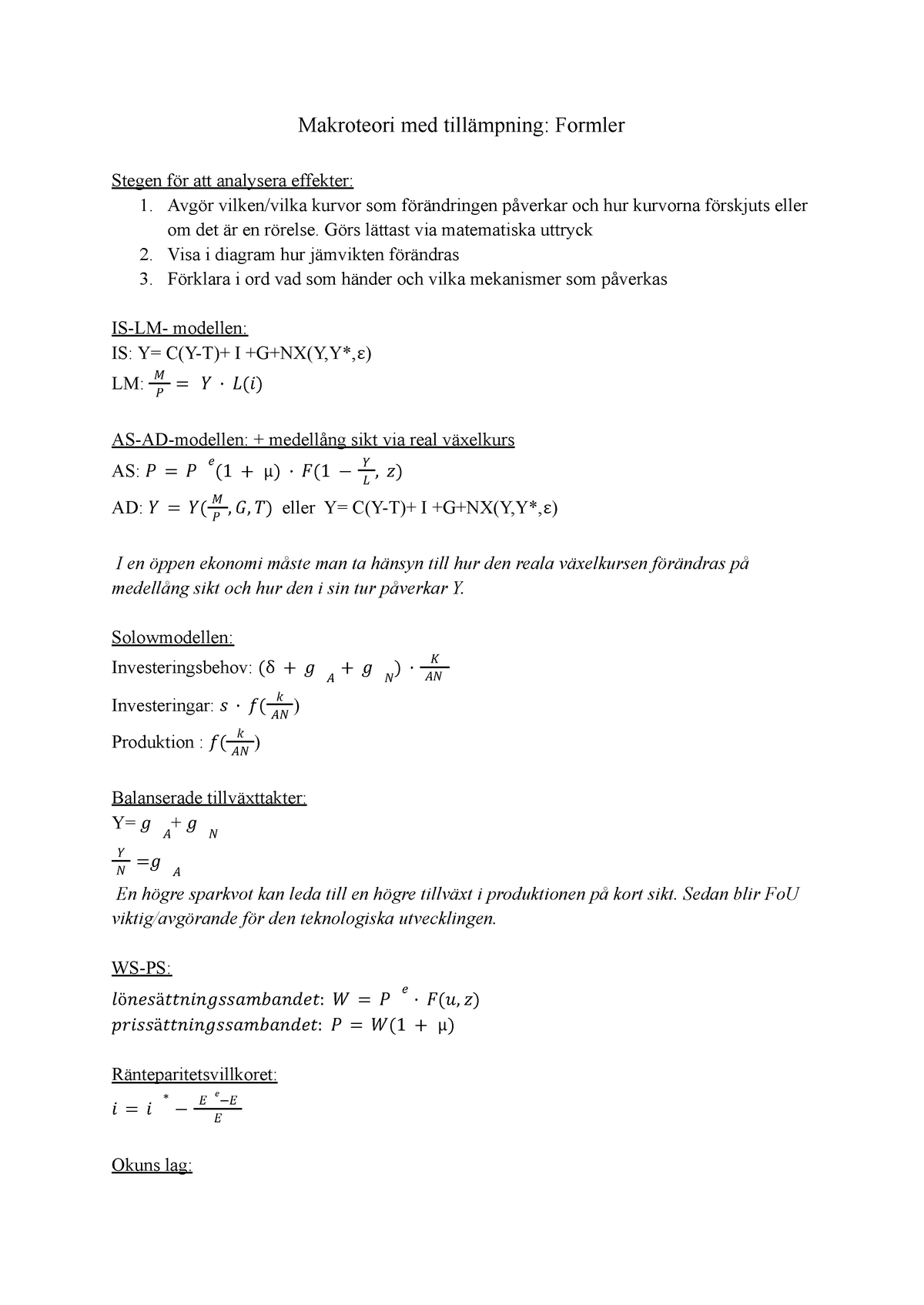 Makroteori Med Tillämpning Formler - Makroteori Med Tillämpning ...