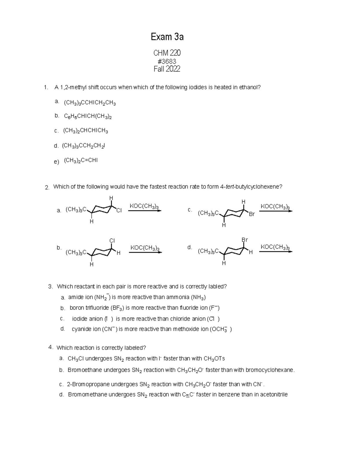 Exam 3a CHM 220 Fall 2022 - Studocu