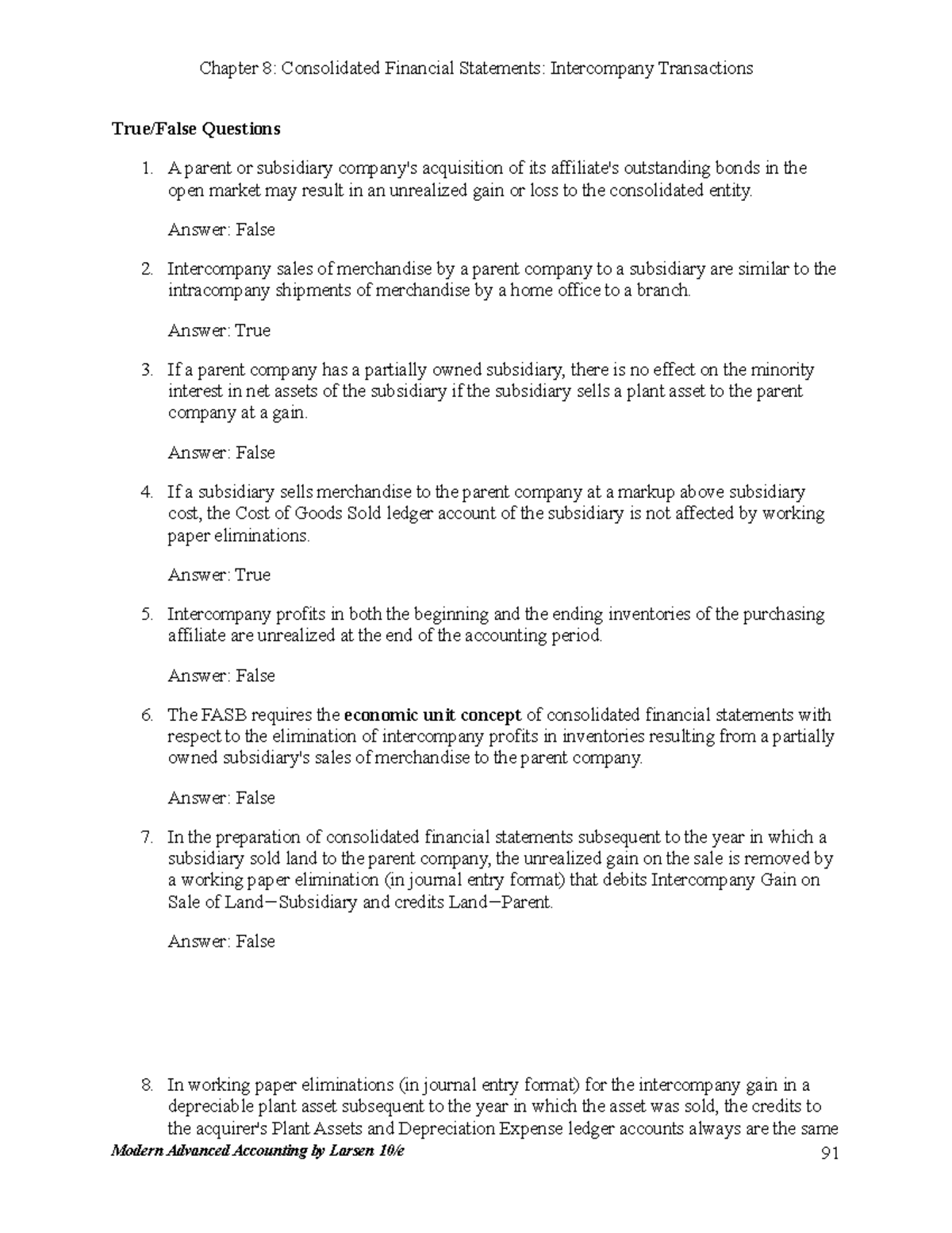 Chap008 - solman - True/False Questions A parent or subsidiary company ...