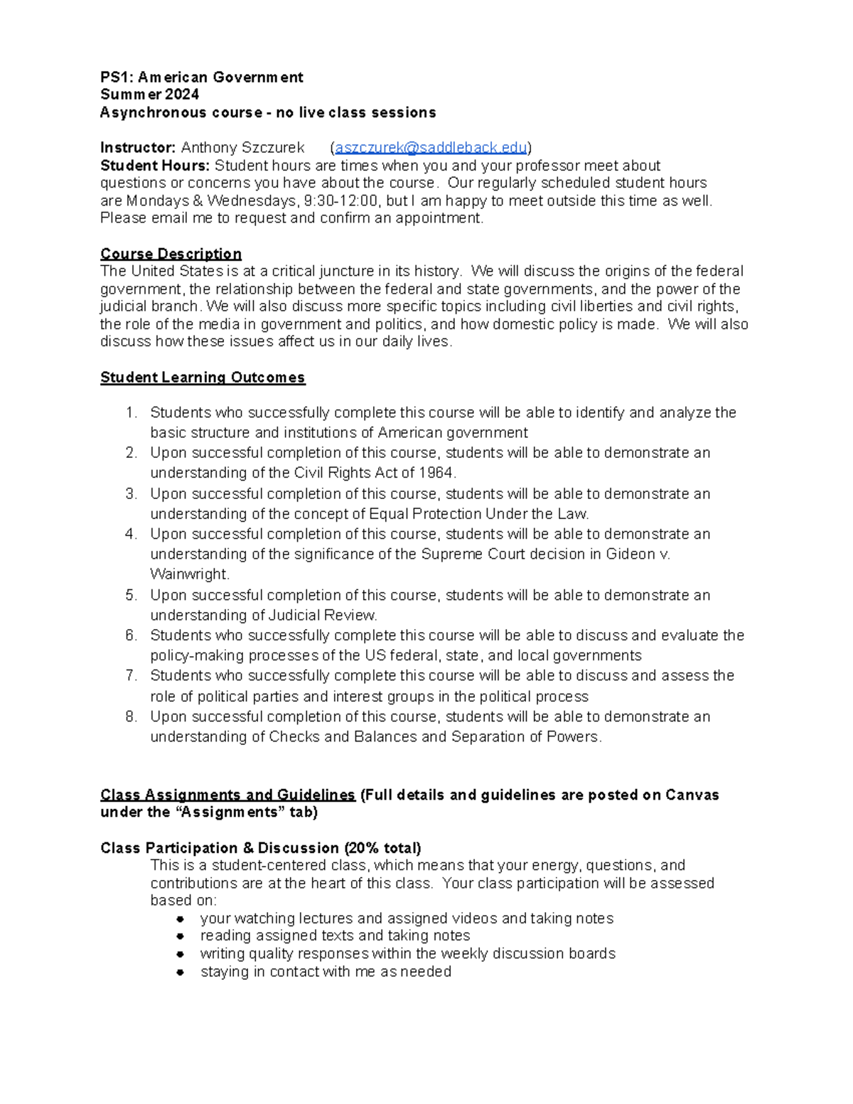 PS1 Summer 2024 - asynchronous Syllabus (80440).docx - PS1: American ...