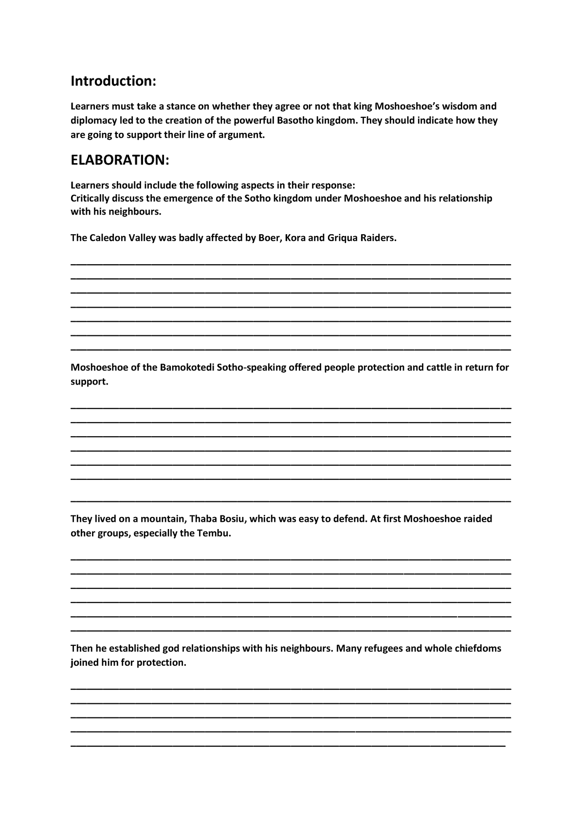 moshoeshoe essay grade 10 pdf