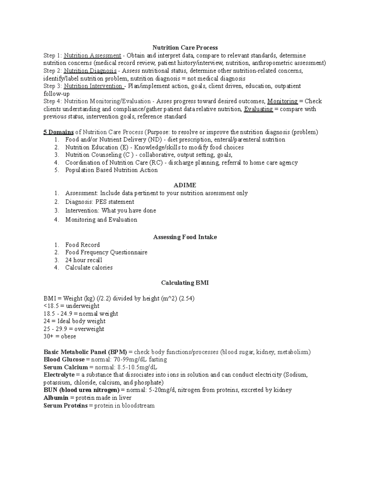 Examples for FSN 412 Entral Nutrition 16 Nutrition Care Process Step 1 Nutrition Assessment