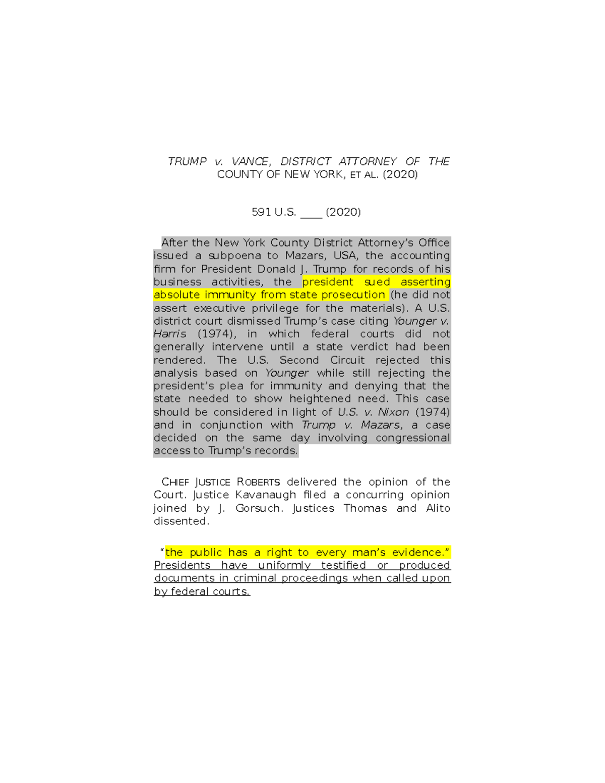 Trump v Vance Case TRUMP v. VANCE, DISTRICT ATTORNEY OF THE COUNTY