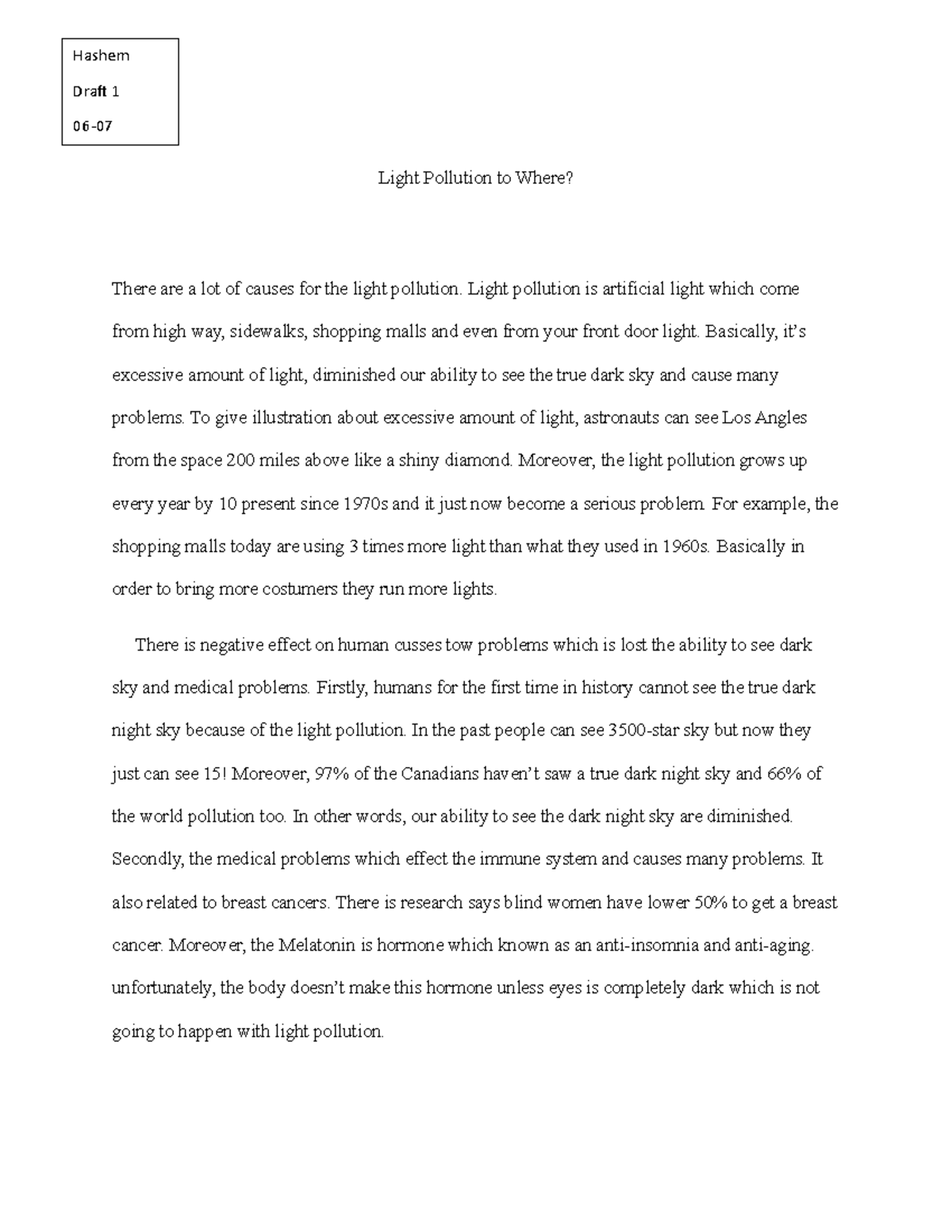 light pollution essay 5th grade