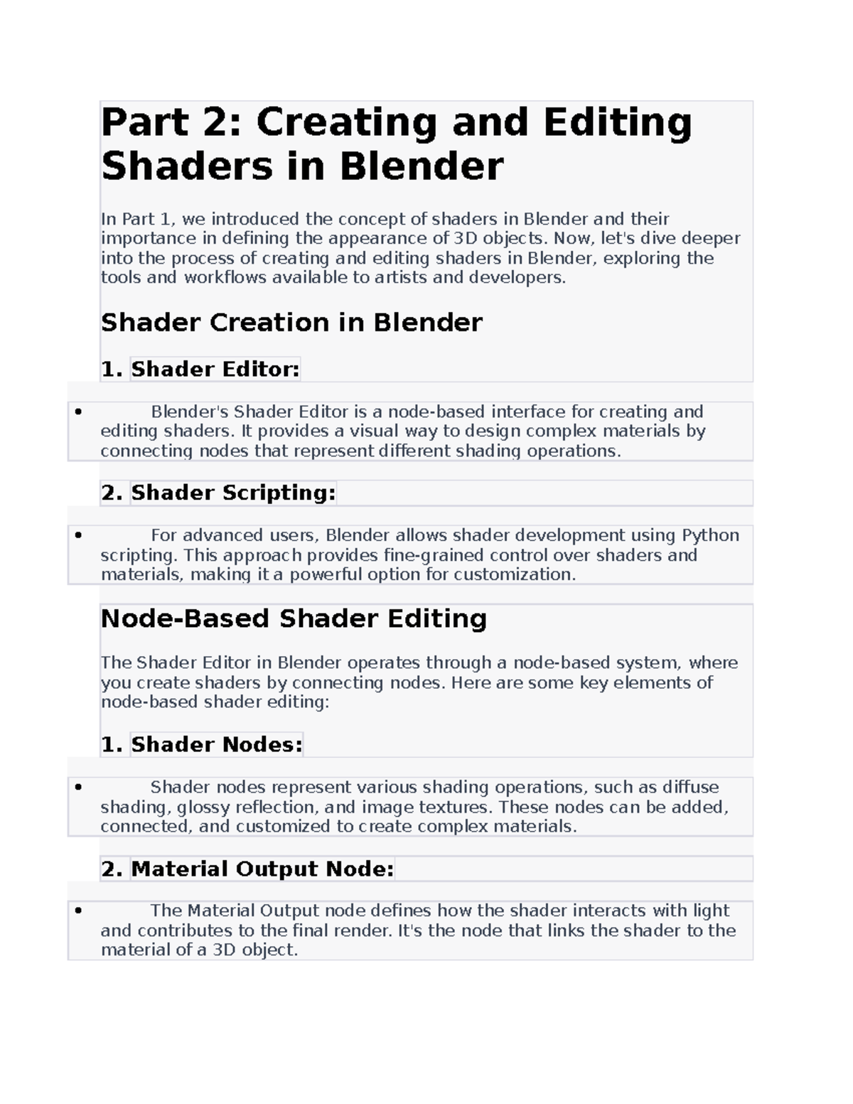 Blender Shader 8 Notes Part 2 Creating and Editing Shaders in