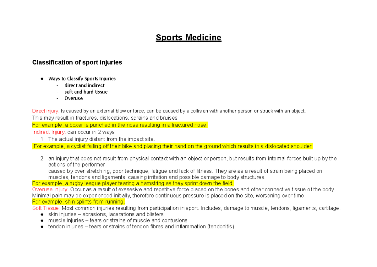 Yr 12 PE - Sports medicine - Sports Medicine Classification of sport ...