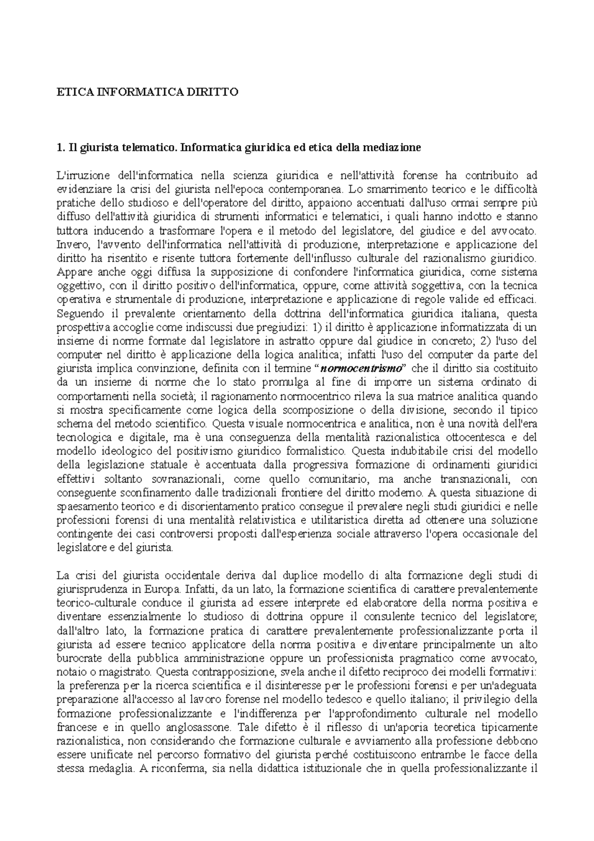 Etica informatica diritto di Paolo Moro - ETICA INFORMATICA DIRITTO 1 ...
