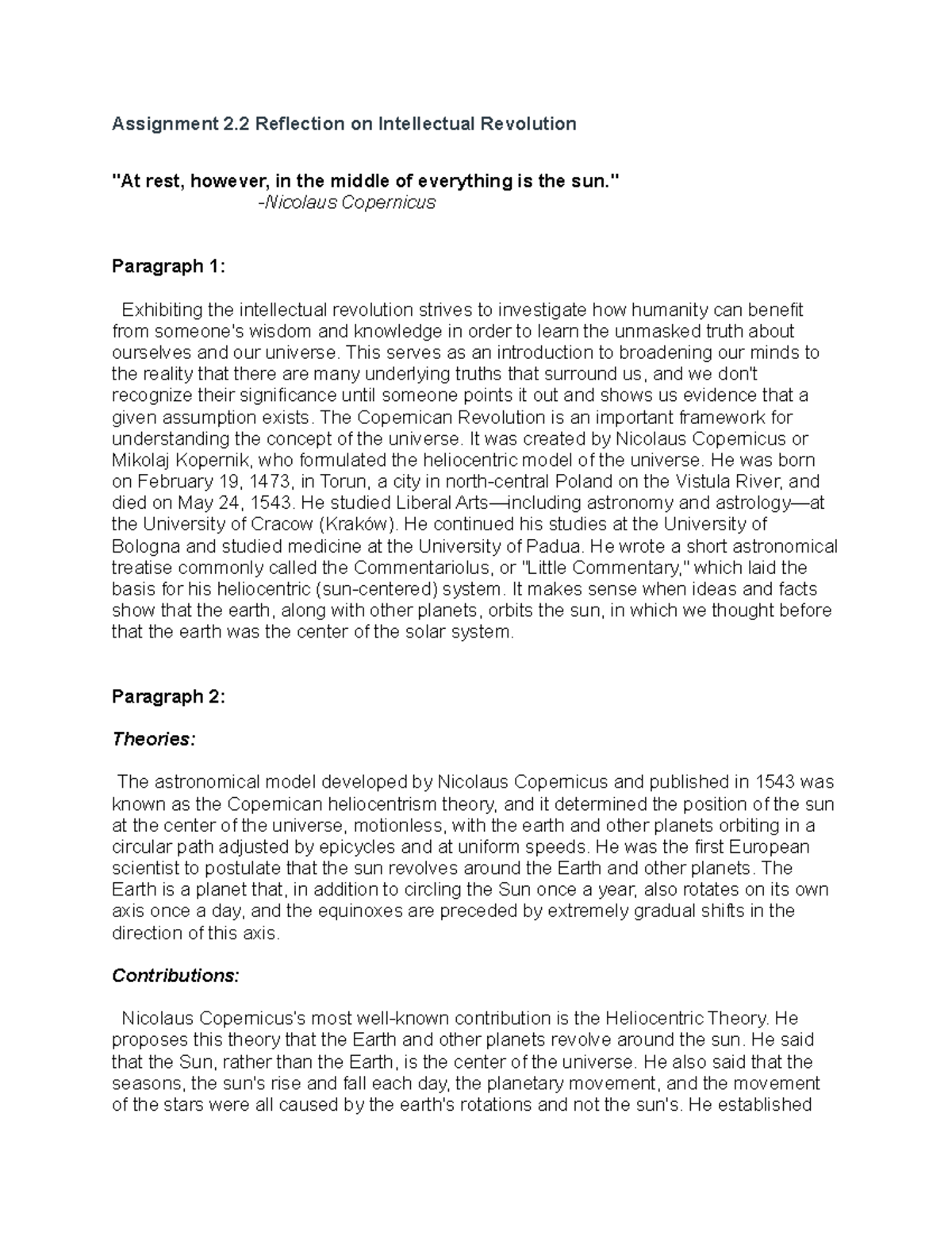Assignment 2.2 Reflection on Intellectual Revolution - Assignment 2 ...