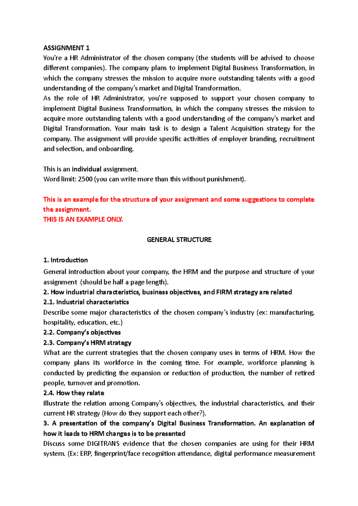 5035 Assignment 1 Guideline - ASSIGNMENT 1 You’re a HR Administrator of ...