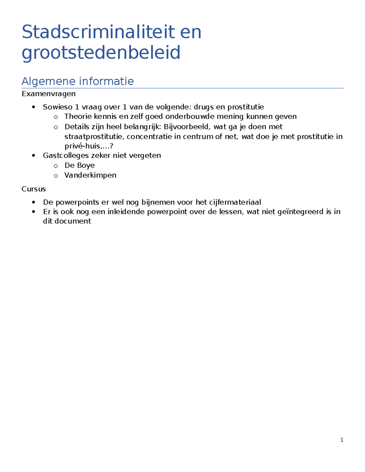 Samenvatting En Notities - Stadscriminaliteit En Grootstedenbeleid ...