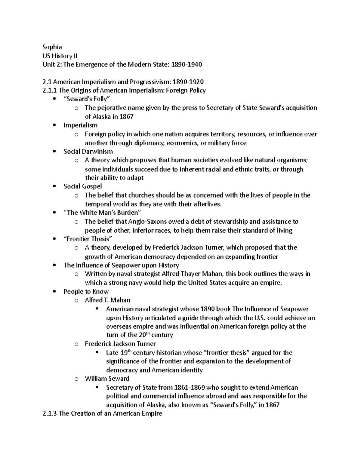 Unit 2 Notes-US History II - Sophia US History II Unit 2: The Emergence ...