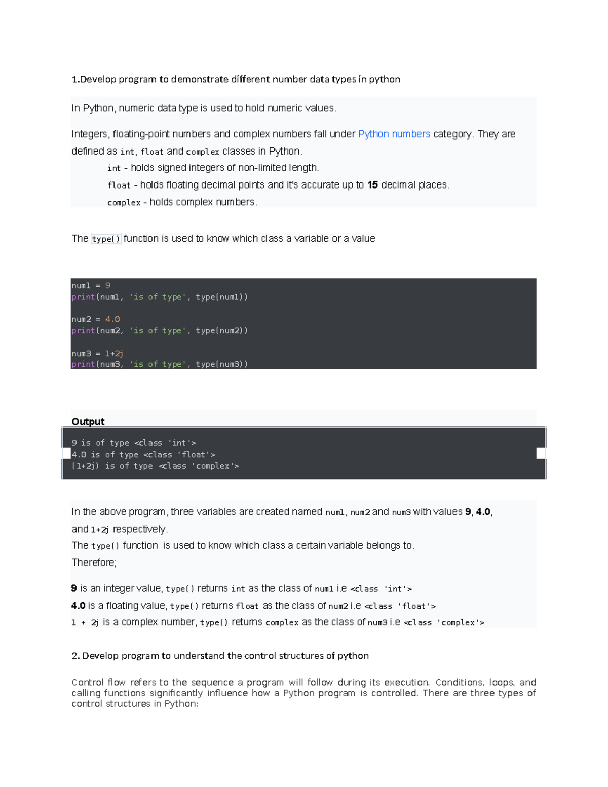 Python solutinos - 1 program to demonstrate different number data types ...