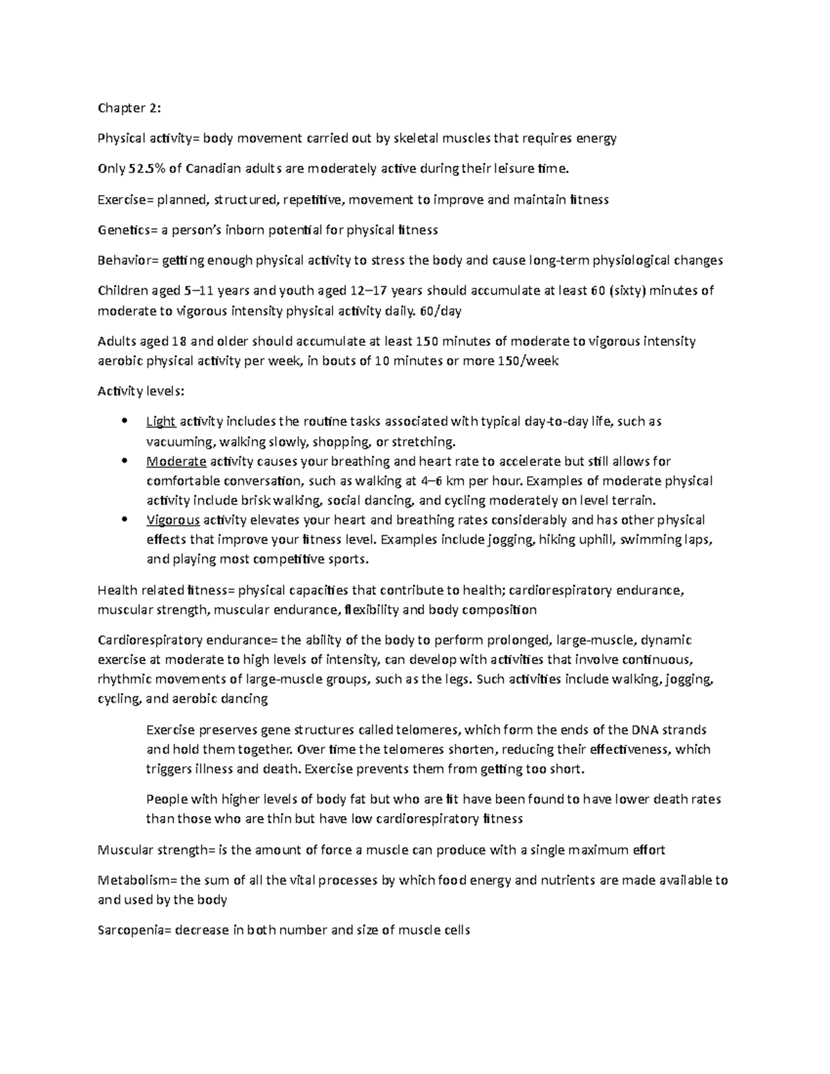 Chapter 2 Notes - Summary Fit And Well: Core Concepts And Labs In 