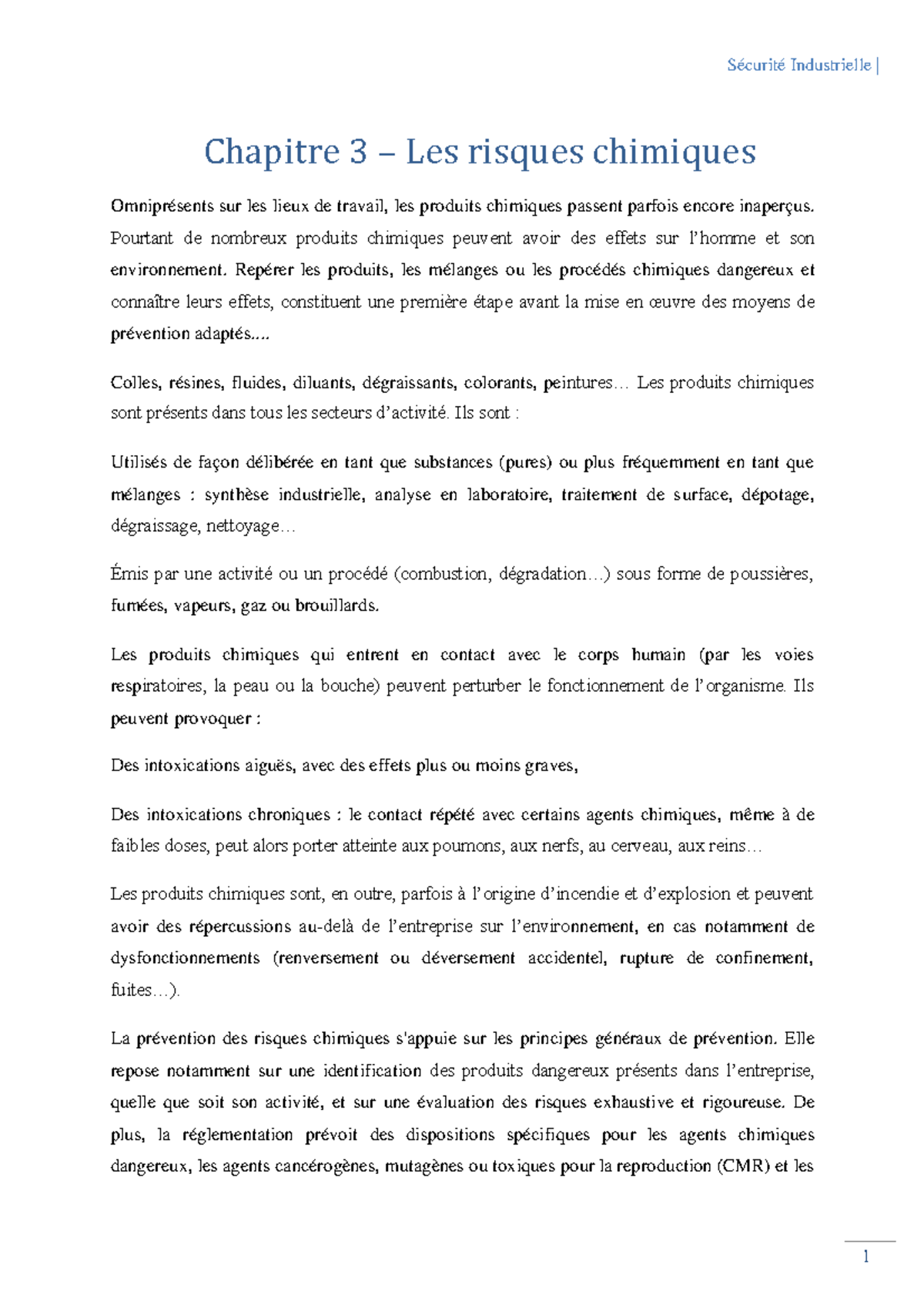 Chapitre 3 risques chimiques - Chapitre 3 – Les risques chimiques ...