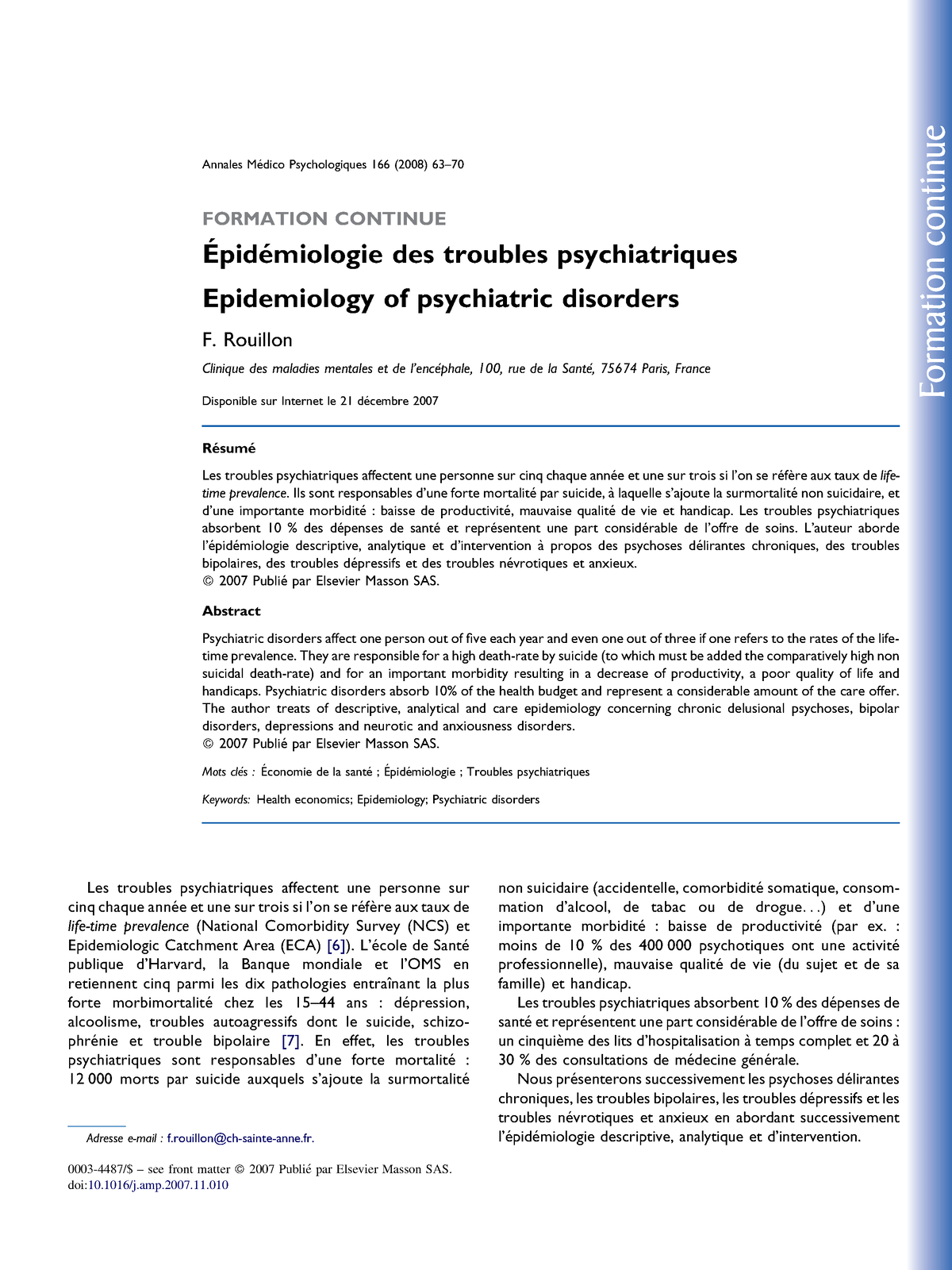 Épidémiologie Des Troubles Psychiatriques - FORMATION CONTINUE E ́ Pide ...