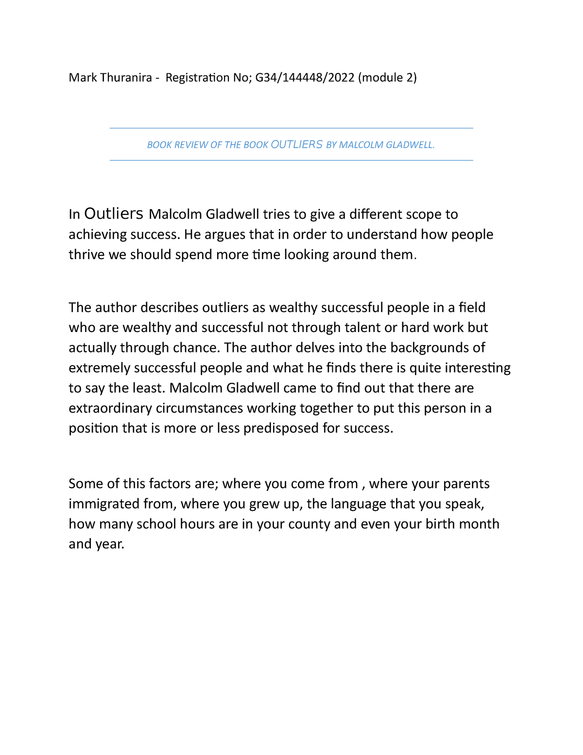 outliers book review essay